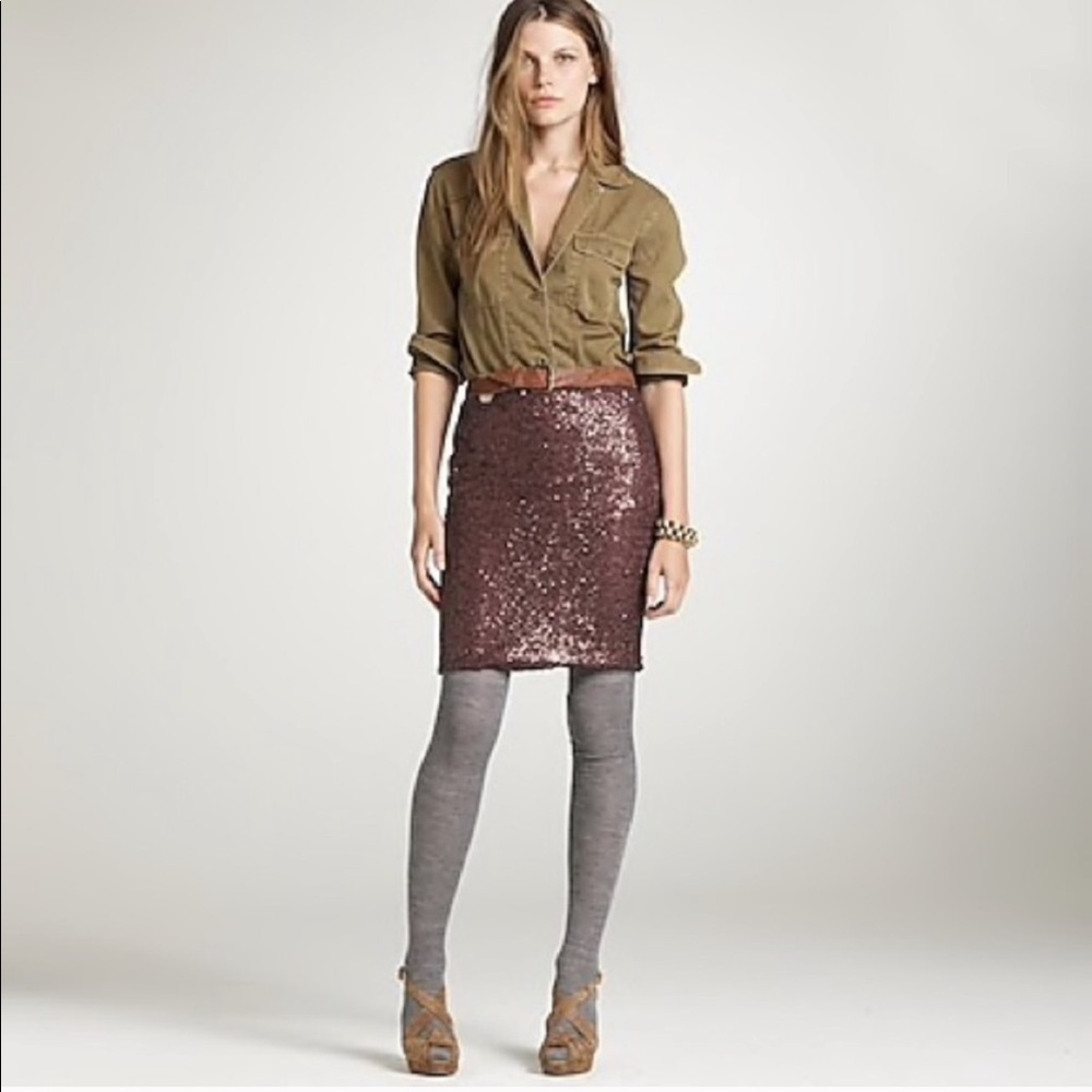 J. Crew Stardust sequin pencil skirt burgundy 0